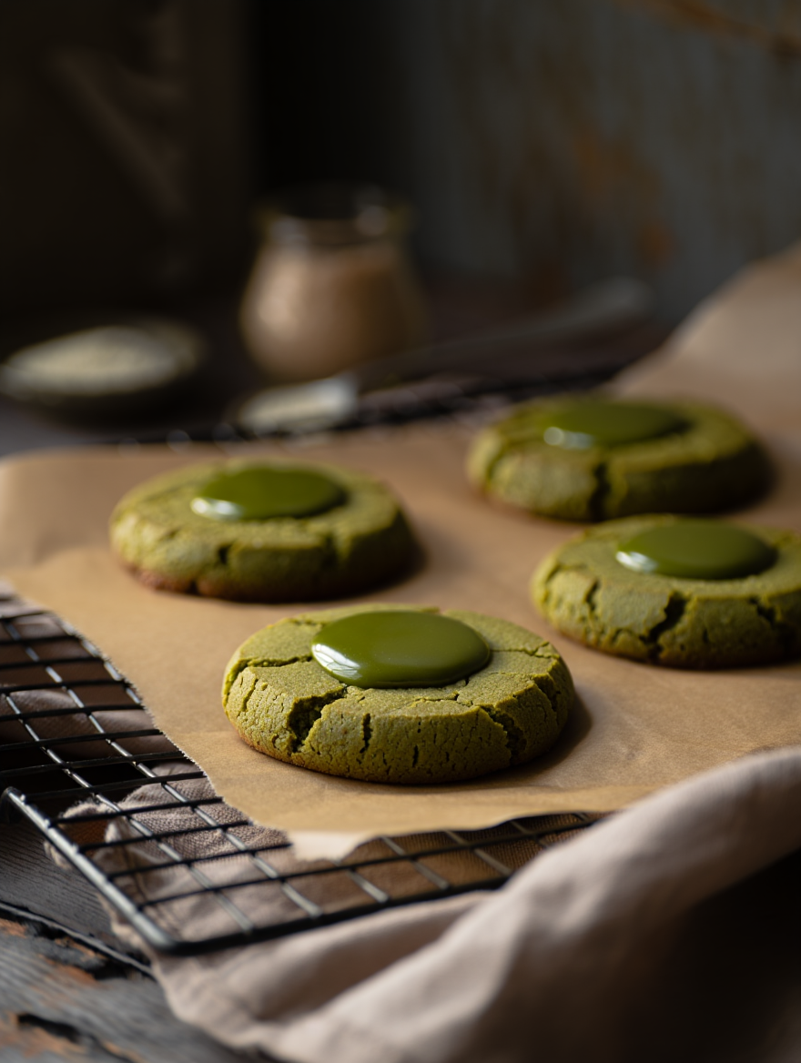 Athena's Matcha Cookies with White Chocolate Ganache